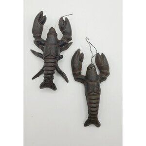 Vintage Cast Iron Lobster Crawfish Figurine Paperweight Nautical Decor Cajun Set